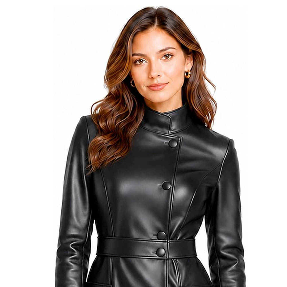 Women's Mid-Length Leather Trench Coat Women's Mid-Length Leather Trench Coat - Image 3