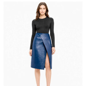Alternative view of Women Real Leather Wrap Front Midi Skirt