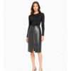 Women Real Leather Wrap Front Midi Skirt