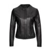 Women's Black Retro Leather Collarless Jacket