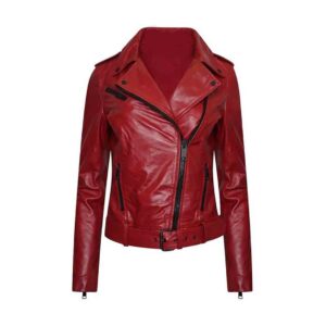 Women's Cafe Racer Red Leather Jacket