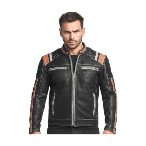 Men's Vintage Leather Retro 3 Cafe Racer Biker Jacket
