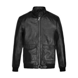 Men's Double Flap Pocket Leather Black Jacket