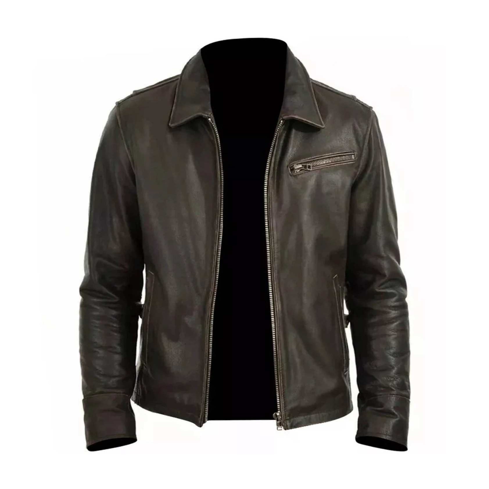 Men's Distressed Brown Leather Jacket - Vintage Belted Style Men's Distressed Brown Leather Jacket - Vintage Belted Style