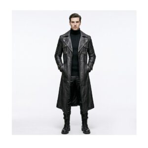 Clara Leather Jackets Men's Black Leather Trench Coat - Full-Length with Buckle Straps