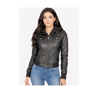 Women's Hooded Leather Jacket