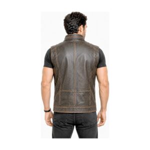 Mens Distress Brown Leather Vest front view