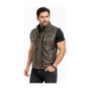 Mens Distress Brown Leather Vest side view