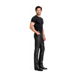 Mens Jeans Style Black Leather Pant front view
