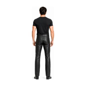 Mens Jeans Style Black Leather Pant full front