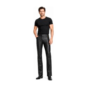 Mens Jeans Style Black Leather Pant side view