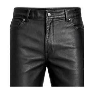Mens Jeans Style Black Leather Pant side pose
