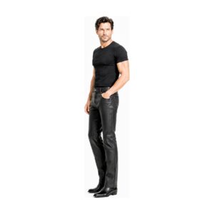 Mens Jeans Style Black Leather Pant back view