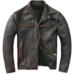 Men's Café Racer Distressed Black Leather Jacket