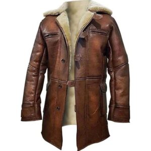 Men's Brown Leather Faux Fur Lined Coat