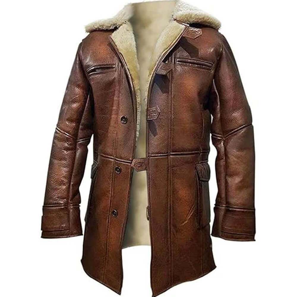 Men's Brown Leather Faux Fur Lined Coat Men's Brown Leather Faux Fur Lined Coat