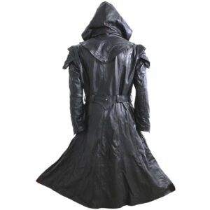 Alternative view of Genuine Leather Black Hooded Trench Coat