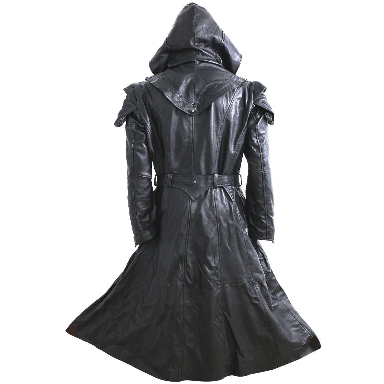 Genuine Leather Black Hooded Trench Coat Genuine Leather Black Hooded Trench Coat - Image 2