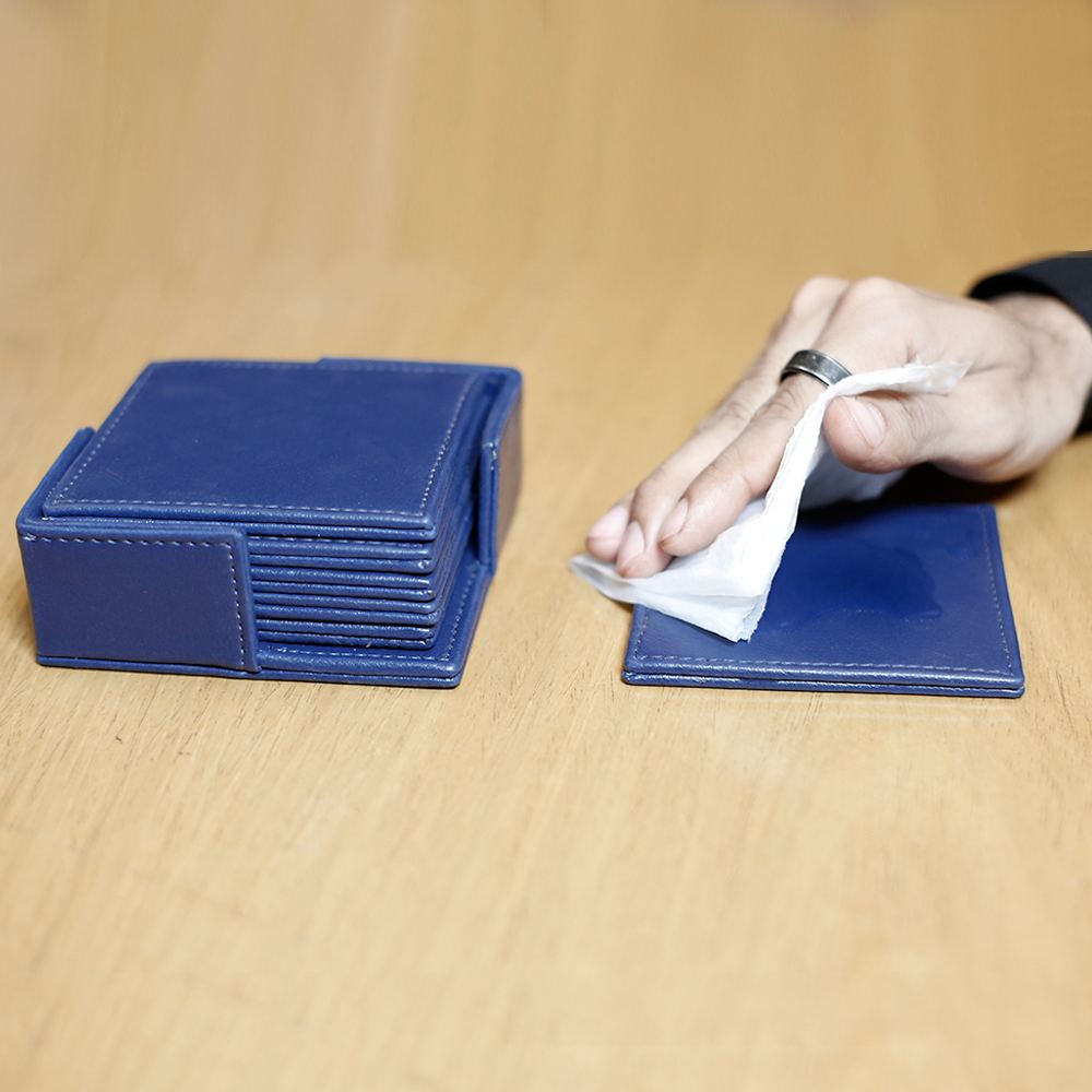 Blue Handcrafted Drink Coasters Pack of 6 with Holder Blue Handcrafted Drink Coasters Pack of 6 with Holder - Image 3