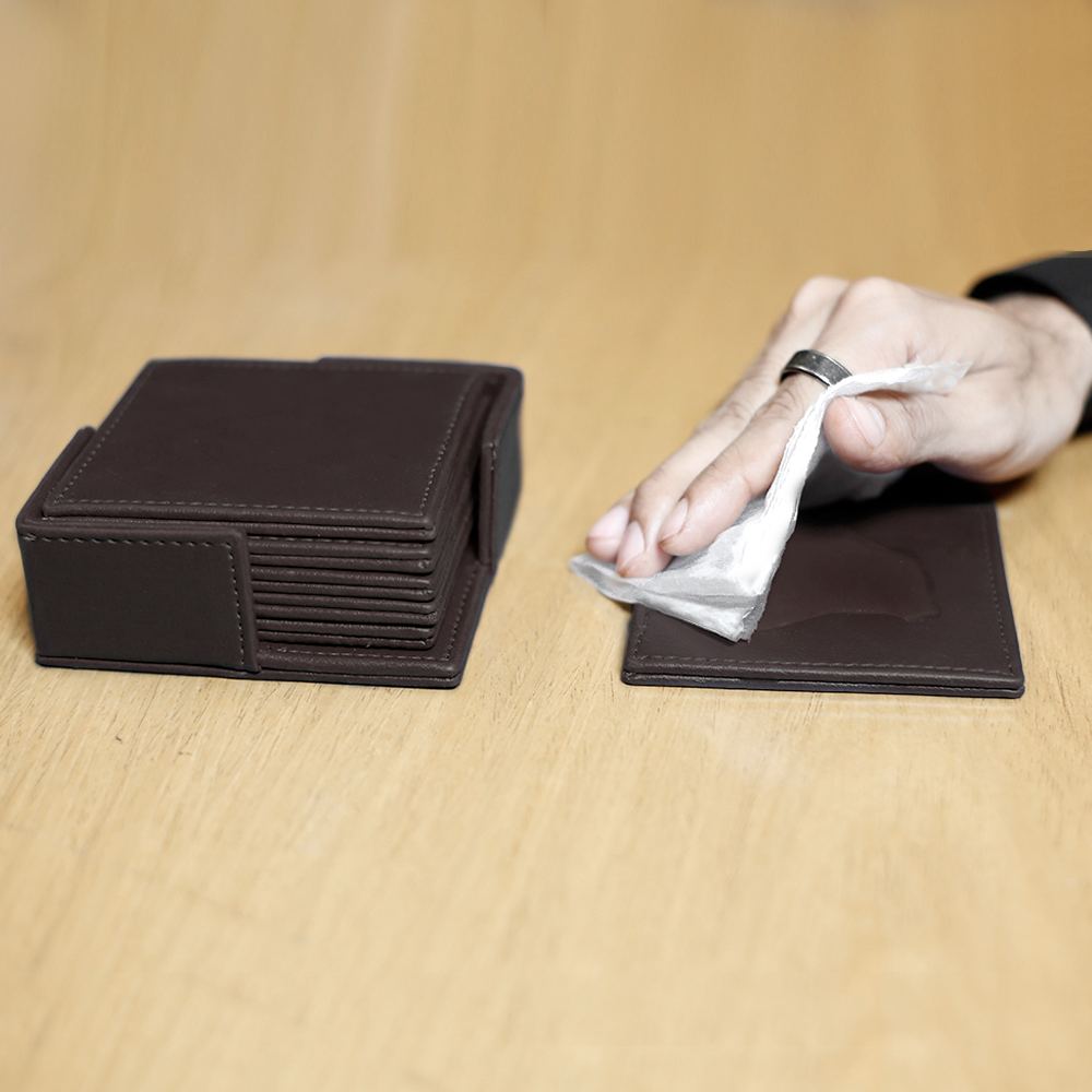 Brown Elegant Table Coasters Set with Holder – 6pcs Brown Elegant Table Coasters Set with Holder – 6pcs - Image 3
