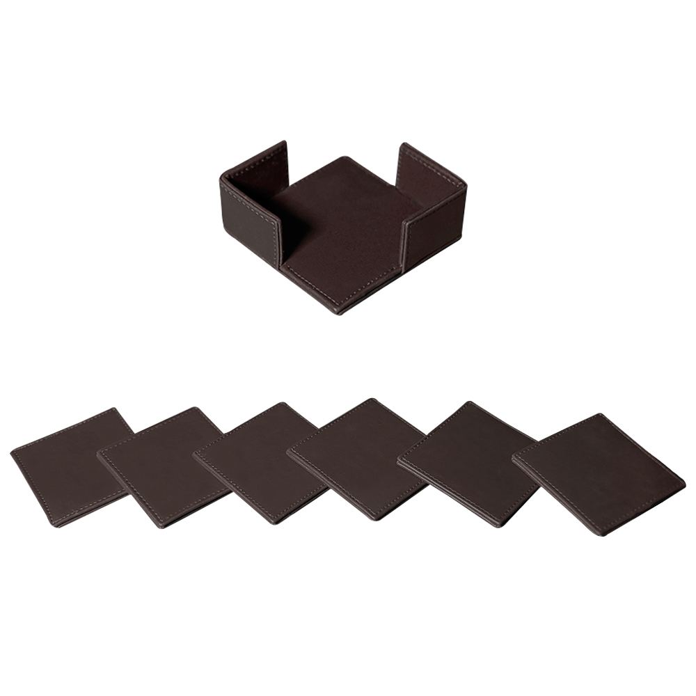 Brown Elegant Table Coasters Set with Holder – 6pcs Brown Elegant Table Coasters Set with Holder – 6pcs - Image 2