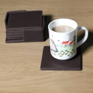 Brown Elegant Table Coasters Set with Holder – 6pcs img 18957 opt