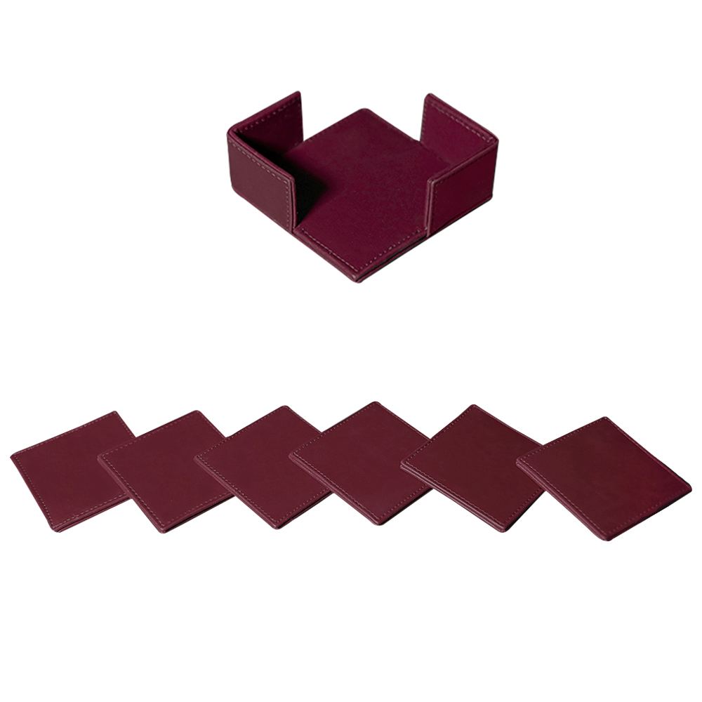 Maroon Luxury Tea & Coffee Coasters Set of 6 Holder Maroon Luxury Tea & Coffee Coasters Set of 6 Holder - Image 2