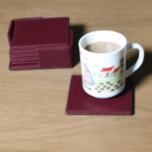 Maroon Luxury Tea & Coffee Coasters Set of 6 Holder img 18964 opt