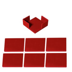Red Classic Square Drink Coasters – Set of 6 with Holder