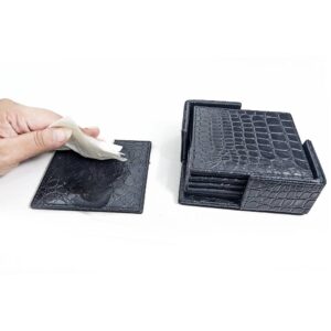 Crocodile Pattern Leather Coasters Set of 6 with Holder