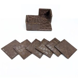 Premium Croc-Embossed Tea Coasters Pack of 6 Holder img 18984 opt