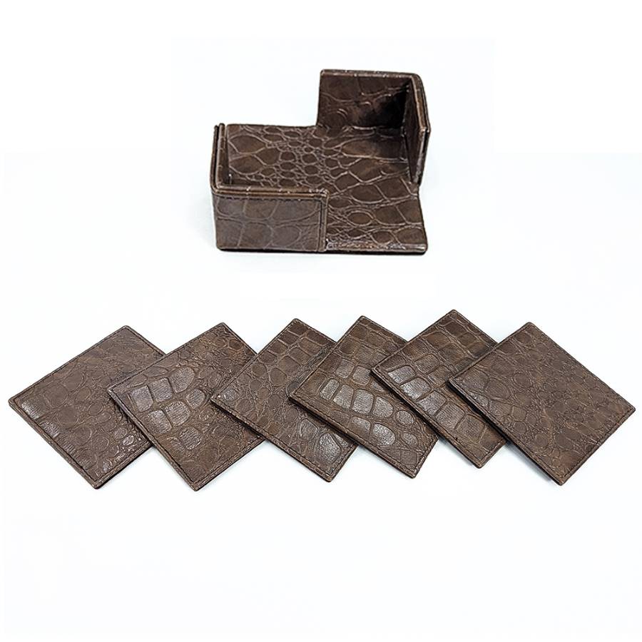 Premium Croc-Embossed Tea Coasters Pack of 6 Holder Premium Croc-Embossed Tea Coasters Pack of 6 Holder - Image 5