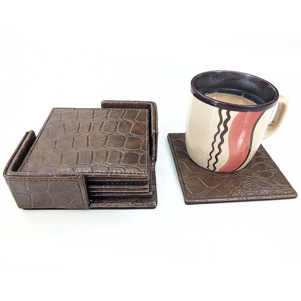 Premium Croc-Embossed Tea Coasters Pack of 6 Holder Premium Croc-Embossed Tea Coasters Pack of 6 Holder - Image 4