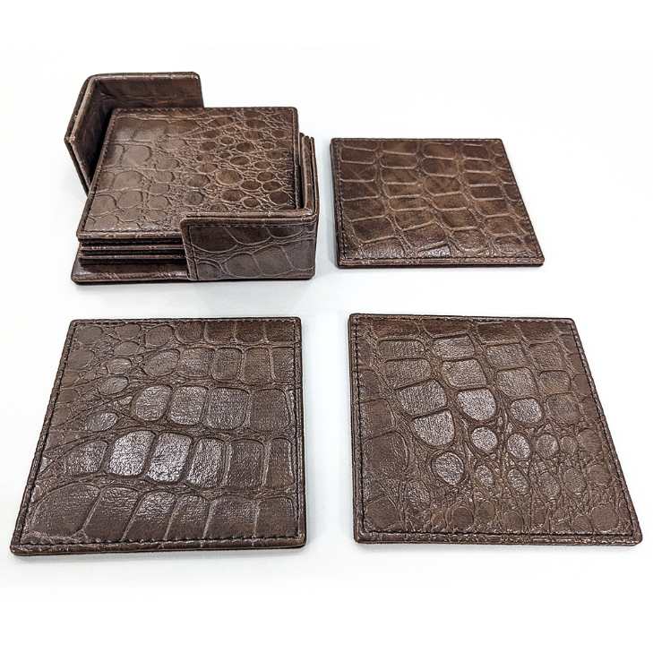 Premium Croc-Embossed Tea Coasters Pack of 6 Holder Premium Croc-Embossed Tea Coasters Pack of 6 Holder - Image 2