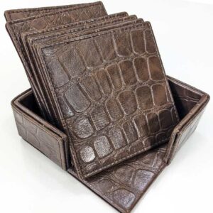 Premium Croc-Embossed Tea Coasters Pack of 6 Holder