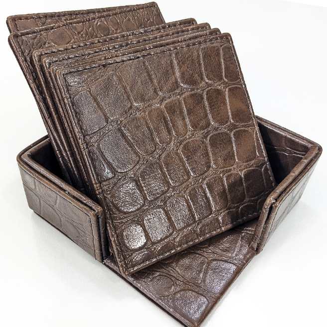 Premium Croc-Embossed Tea Coasters Pack of 6 Holder Premium Croc-Embossed Tea Coasters Pack of 6 Holder