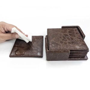 Premium Croc-Embossed Tea Coasters Pack of 6 Holder img 18988 opt