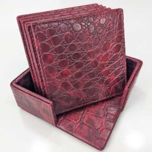 Maroon Square Croc-Embossed Drink Coasters Set of 6