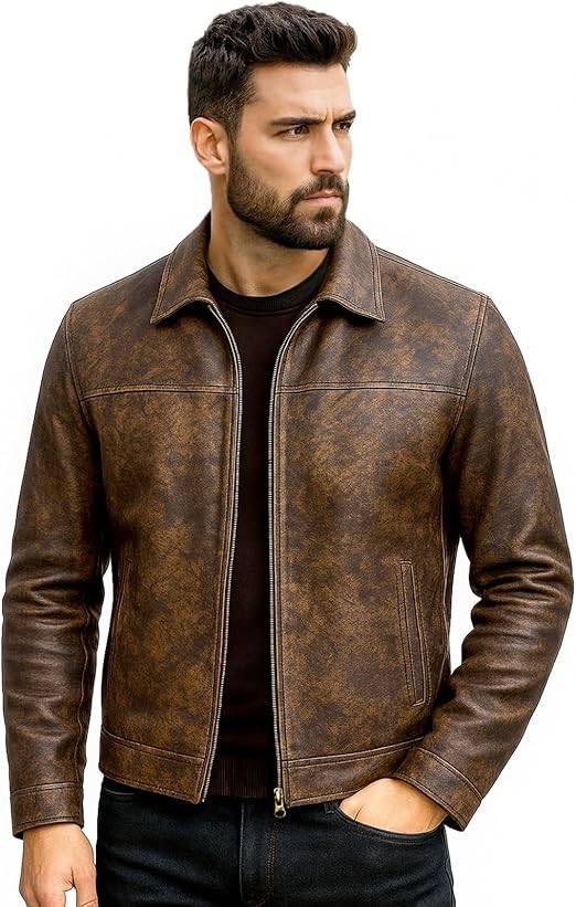 Mens Cafe Racer Zipper Leather Jacket Mens Cafe Racer Zipper Leather Jacket - Image 26