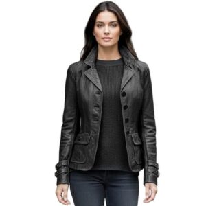 Women's Genuine Black Sheep Leather Biker Jacket