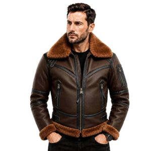 Alternative view of Men's Sheepskin B3 Bomber Jacket Vintage RAF Pilot Style UK