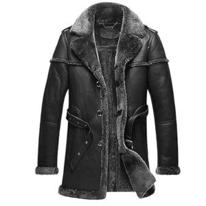 Clara Leather Jackets Men's Sheepskin B3 Aviator Coat with Fur Collar