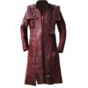 Men's Genuine Maroon Leather Long Trench Coat