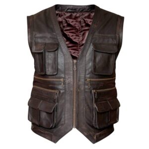 Men's Biker Distressed Brown Leather Vest