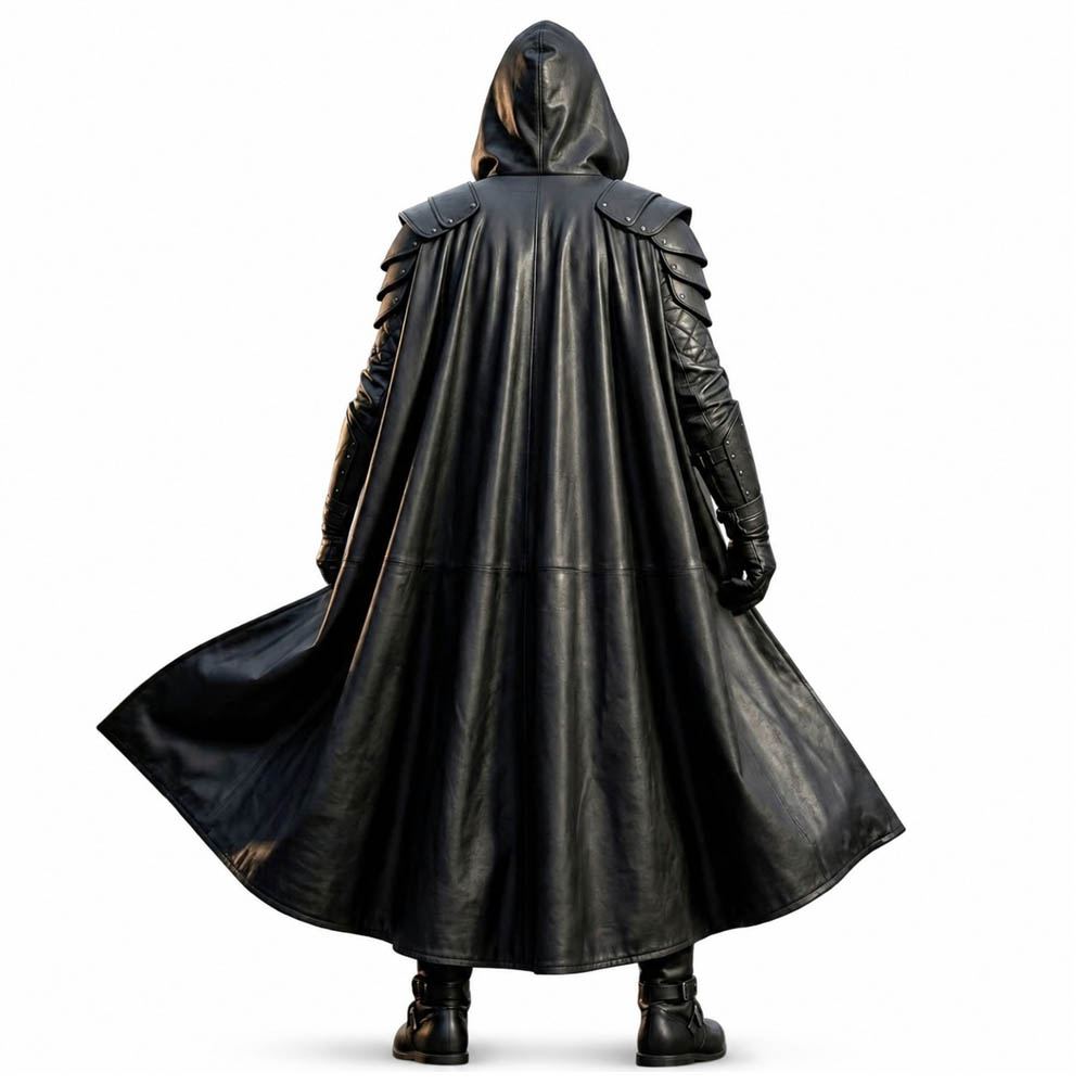 Men's Leather Armor Costume with Hooded Cloak Warrior Style Men's Leather Armor Costume with Hooded Cloak Warrior Style - Image 3