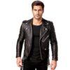 Men's Black Slim Fit Genuine Leather Biker Jacket