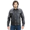 Men's Classic Leather Trucker Jacket Multi Pocket Style