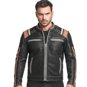 Men's Vintage Leather Retro 3 Cafe Racer Biker Jacket