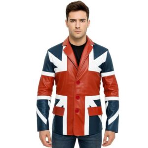 Clara Leather Jackets Union Jack UK Flag Men's Leather Vintage Blazer Style Jacket