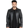 Men's Black Slim Fit Brown Retro Leather Jacket